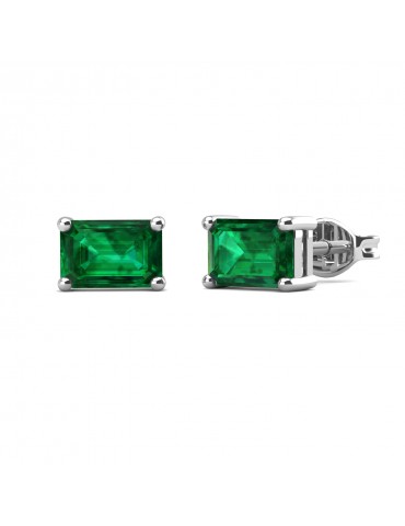 Rectangle Stud Emerald Earrings