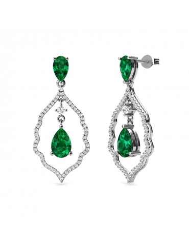 Tri Pear Dangling Emerald Earrings